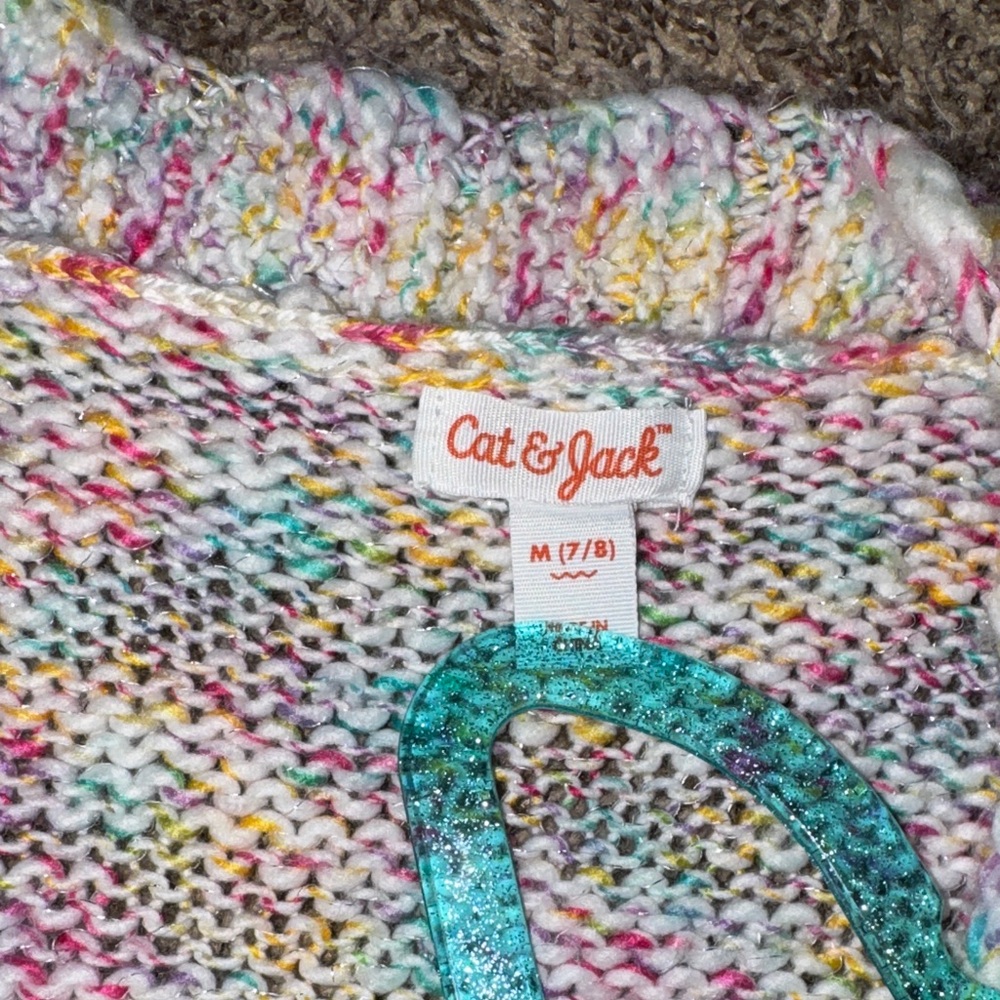 Cat & Jack Girls M(7/8) Multicolor Speckled Silver Chunky Knit Open Cardigan